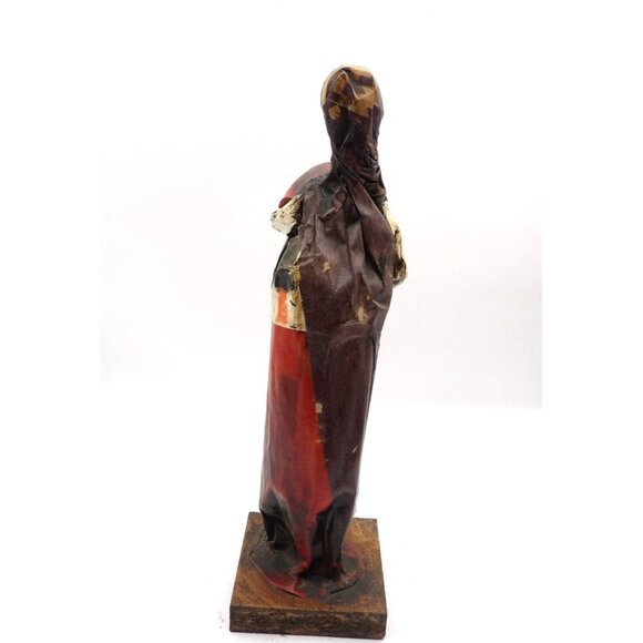 Viejita Papel Mache Old Woman w Wine Jug & Walking Stick Papier Mache 12x3½x3½ - Picture 5 of 6